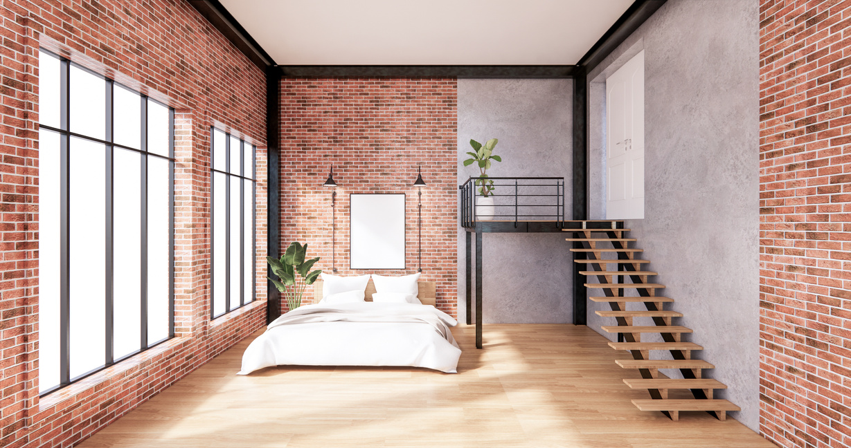 A Bedroom Loft Style with Brick Walls.
